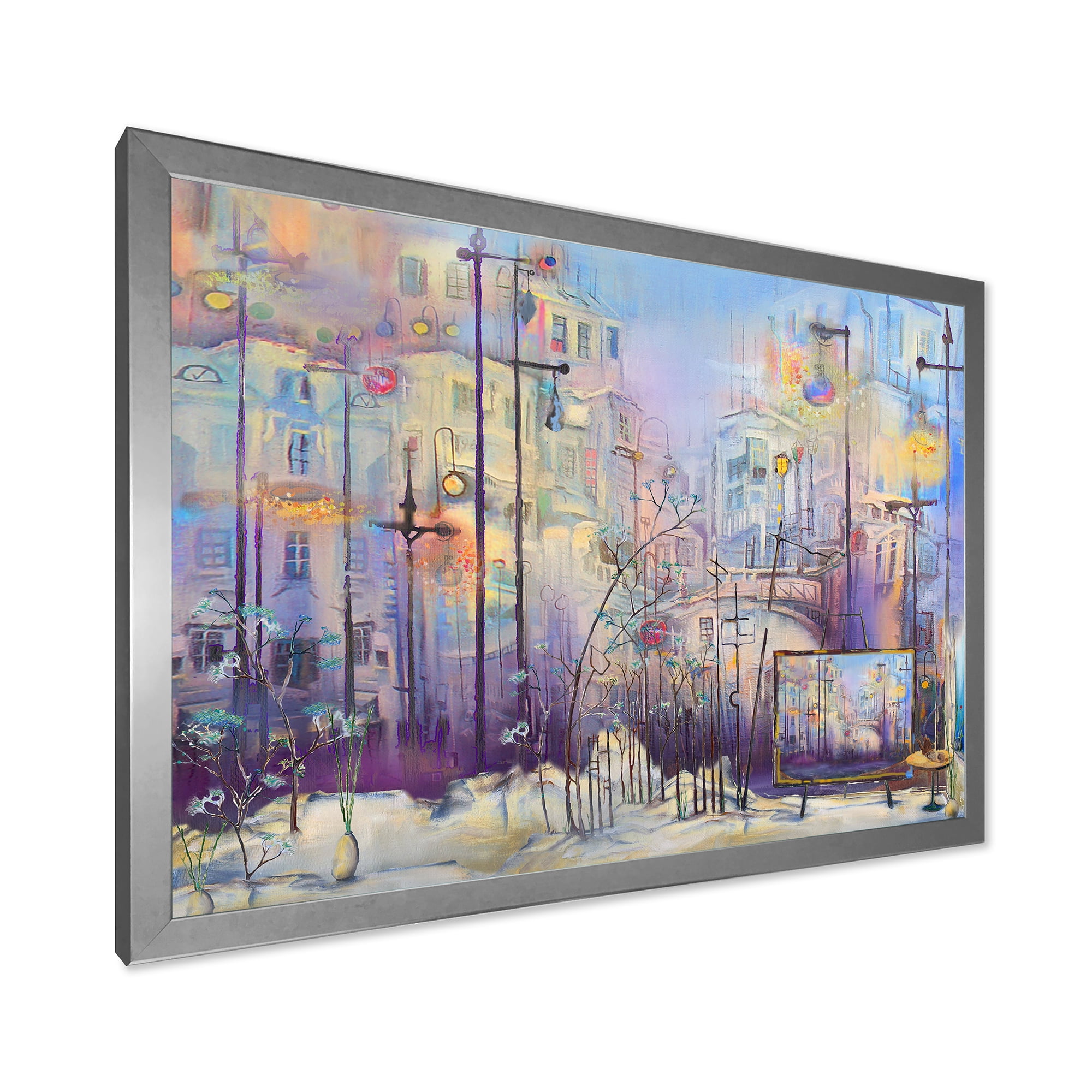 Designart 'Abstract Cityscape With Pastel ' Modern Framed Art Print