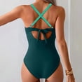 thumbnail image 4 of VISALY One Piece Swimsuits Tummy Control Ruched Push Up Color Block Crisscross V Neck Tie Back Full Coverage Slimming Bathing Suit Slimming Swimwear Wide Straps Swim Suit Wrap Swimwear Green L, 4 of 5