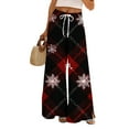 thumbnail image 2 of Women's Loose Wide Leg Pants, Christmas Print Elastic Waist Drawstring, Casual Pocket Trousers, Comfortable Lounge Pants for Holiday and Home,Vermilion,L, 2 of 6