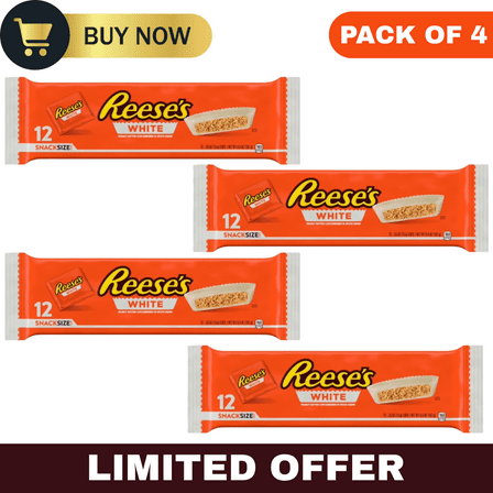 Reese’s White Creme Snack Size Peanut Butter Cups Candy, 12 Count 0.55 oz Each – Pack of 4