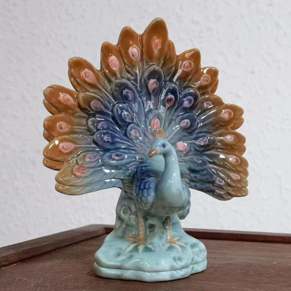 Godderr 4X2X4inch Ceramic Peacock Deer, Crane Statue Ornament Desktop Ceramic Animal Figurine Artware Decoration