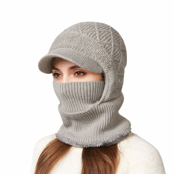 3 In 1 Beanie Hat With Scarf And Mask Warm Winter Scarves Fitness Faux Fur Shawl Pashmina Wraps Fall Fashion Must Have Women's Hats & Caps Grey