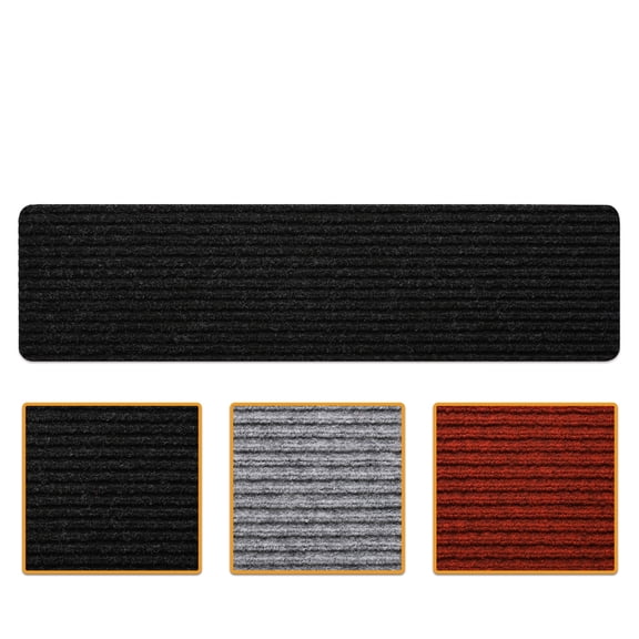 Ottomanson Non-Slip Indoor Carpet Stair Treads with Peel & Stick Self-Adhesive for Wood Stairs 7.9" x 29.9", 7 Pack, Black