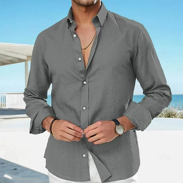pstuiky mangas largas para hombre, Camisa informal de moda para hombre, con cuello en V y mangas, transpirable camisetas de hombre xl