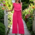 thumbnail image 5 of 2 Piece Pants Set for Women Summer Vacation Clothes Lace Sleeveless Tank Top & Wide Leg Trousers with Pocket (M, Hot Pink), 5 of 8