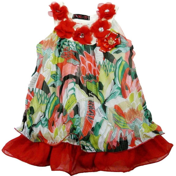 Wenchoice Girl'S Red Colorful Crinkling Chiffon Swing M(3T-4T)