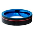 thumbnail image 2 of Silly Kings Jewelry 6mm Black Brushed Tungsten Carbide Wedding Band Red Groove Blue Inlay Pipe Cut Unisex Ring (10), 2 of 3