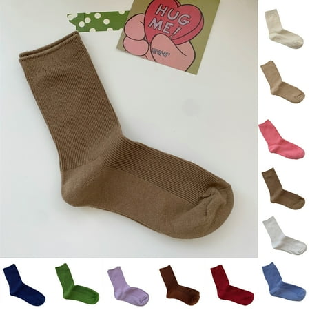 

Juliy 1 Pair of Ladies Autumn and Winter Solid Color Socks Thin Strips Pile of Socks in Stockings Sports Socks