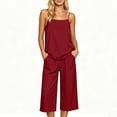thumbnail image 2 of VBVC Women's 2 Piece Cropped Loungewear Set,Adjustable Strap Cami Top and Capri Pants for Women,Ladies Casual Summer Home Vacation Outfit with Pockets,Wine,S-2XL, 2 of 9