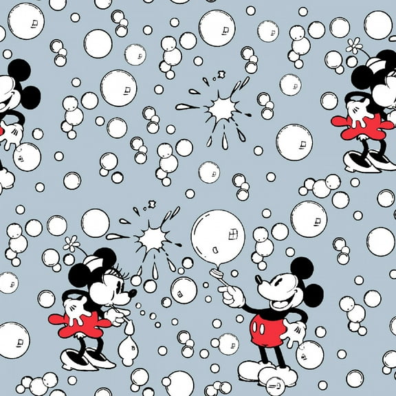 Disney Mickey & Minnie Mouse Vintage Bubbles 100% Cotton Fabric Sold by The Yard