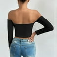 thumbnail image 3 of Women's Long Sleeve Off Shoulder tube T-Shirt Tops Casual Solid Color Slim Fit Sexy Blouse Tops, 3 of 3