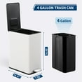 thumbnail image 2 of M optimized 3.96 Gallon Stainless Steel Trash Can with Soft Close Lid, Step-on Bathroom & Kitchen Garbage Bin, Compact Slim Design with Removable Inner Bucket for Office, Living Room, 15L, 2 of 7