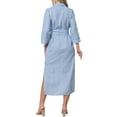 thumbnail image 3 of INSPIRE CHIC Casual Stripe Shirt Dress for Women's 3/4 Sleeve Button Down Split Belted Midi Shirtdress S Blue, 3 of 6