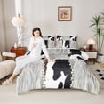thumbnail image 4 of Homewish Abstract Cow Print Bedding Comforter Set 2pcs for Boys Girls,Geometric Plaid Patchwork Twin Comforter Sets Microfiber,Farmhouse Animal Breathable Bedding Set,Microfiber Bedroom Decor, 4 of 8