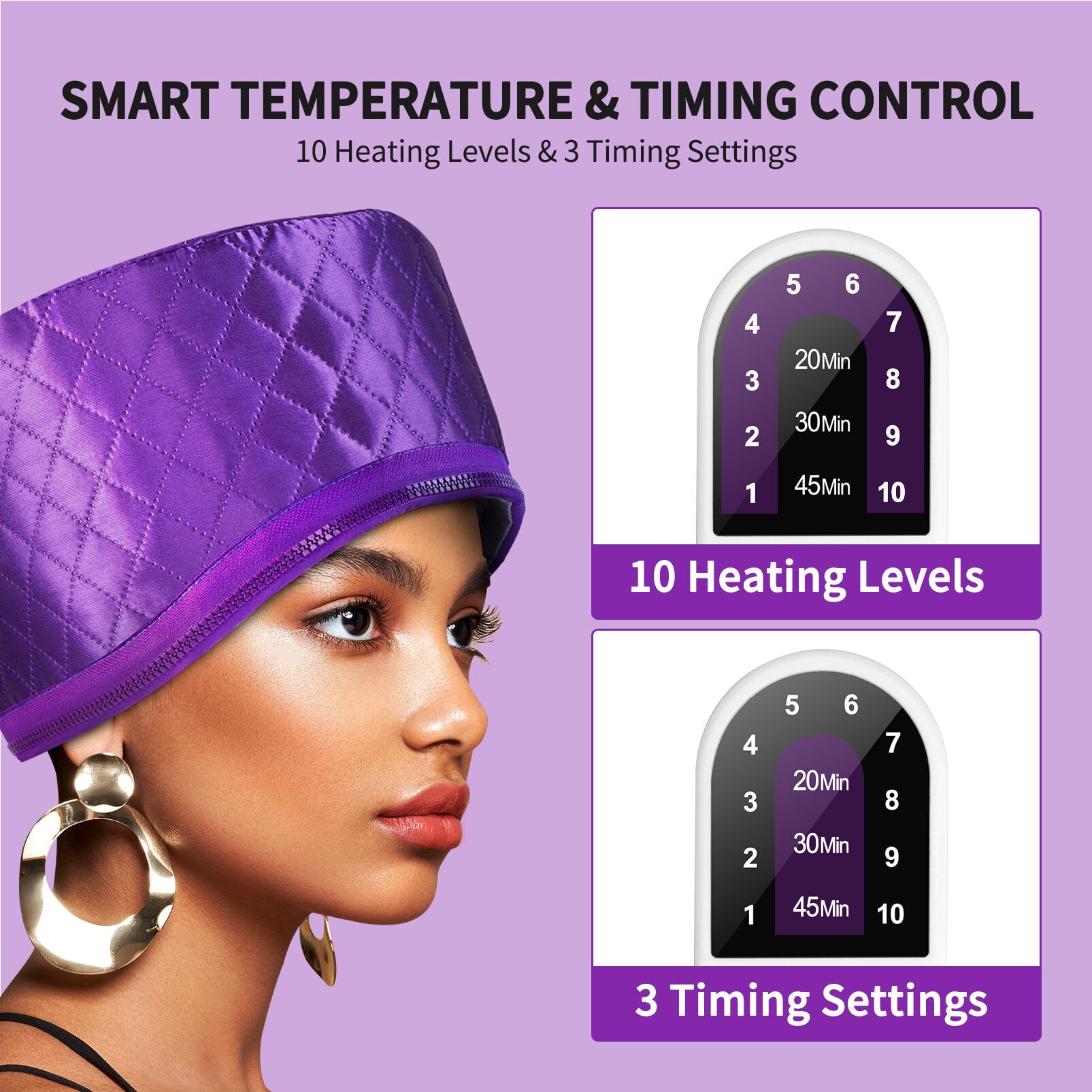 Uarter Hair Steamer Cap Practical Deep Conditioning Women Heating Thermal Heat Cap with 3 Mode Temperature Control, Purple