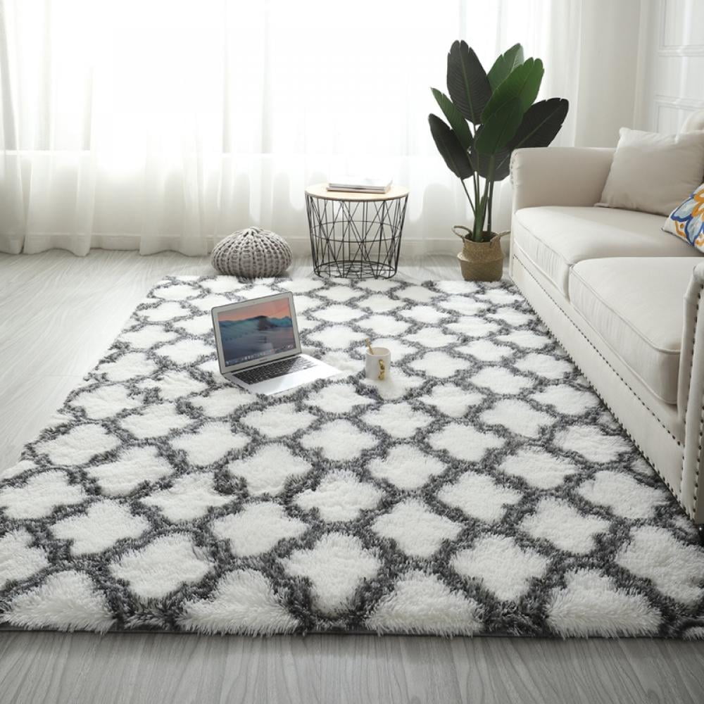 Grey Off White Small Extra Large Soft Thick Trellis Shaggy Floor Mat Rugs Cheap 