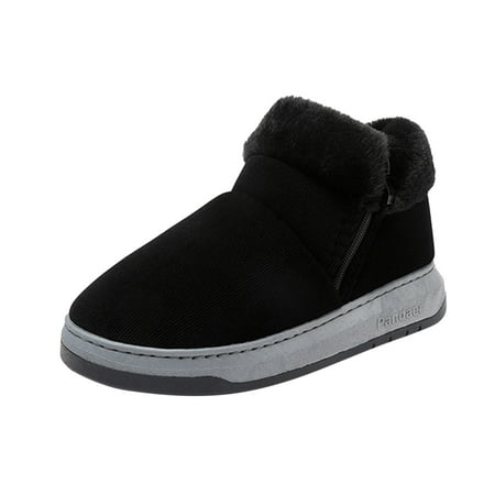 

ILJNDTGBE Snow Boots for Mens Winter Boots Ladies Fashion Solid Color Suede Cotton Slippers Warm Side Zipper Platform Shor