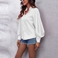 thumbnail image 4 of Blusa blanca de color puro para mujer, talla M, camisa con cuello en V y botones con mangas farol, 4 of 6