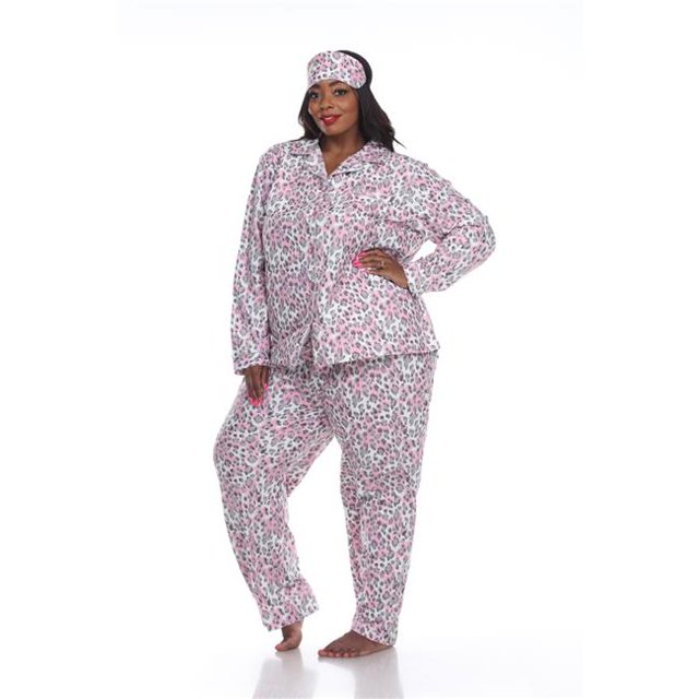 PS3610-12-4XL Grey Cheetah Plus Size Three-Piece Pajama Set - 4X