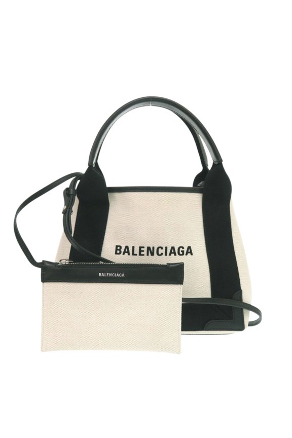 Pre-Owned Balenciaga Navy Cabas XS Canvas and Leather in Light Beige Black,... (Good)
