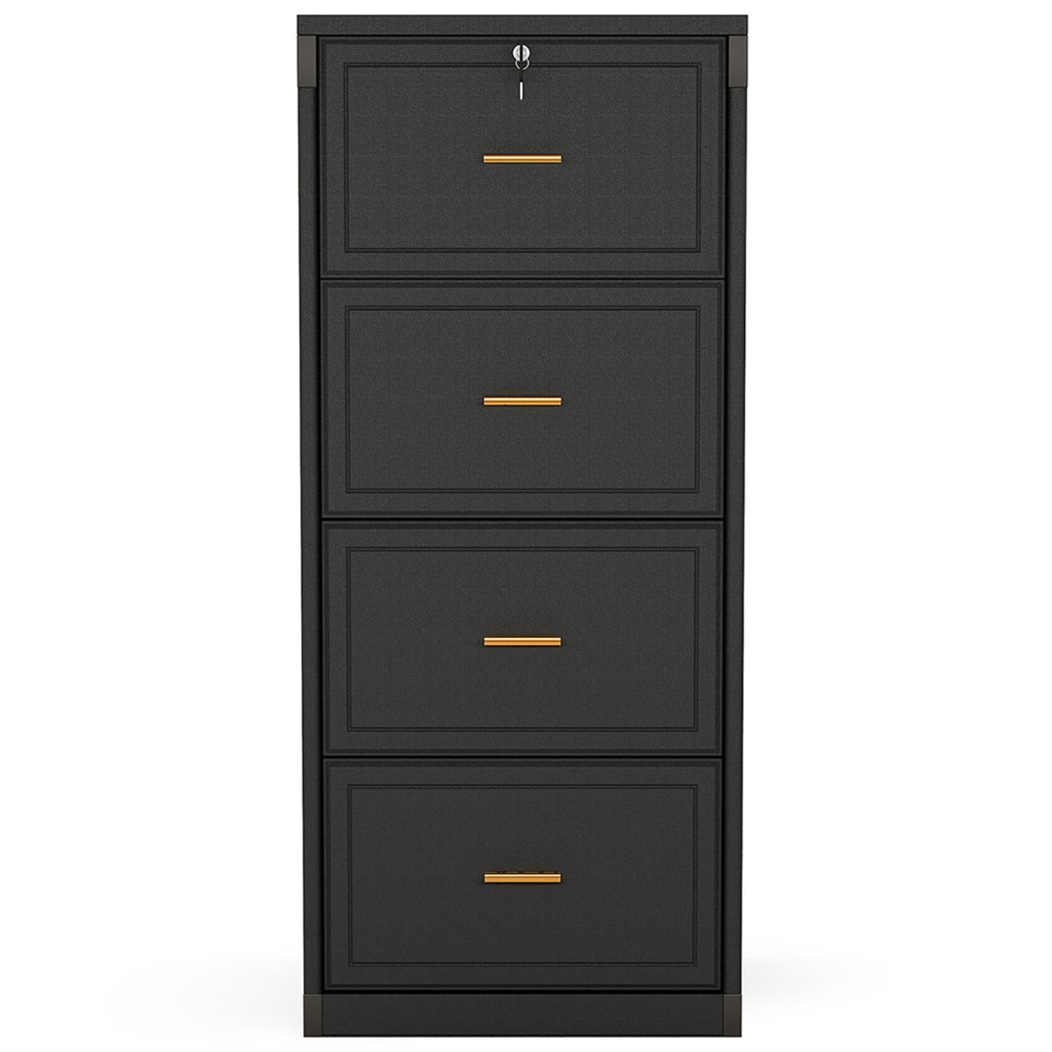 Demi Bonn 4-Drawer File Cabinet, 51" Wood Filing Cabinet for Home Office, Printer Stand, for A4, Letter-Size Documents, Storage Cabinet for Home Office, Black