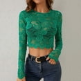 thumbnail image 4 of Womens Tops Casual Mesh Lace Sheer Shirt Long Sleeve Cropped Blouse,Green,L, 4 of 5