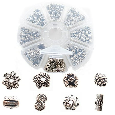 - Over 450 PCs Tibetan and Bali Silver Finish Metal Spacer Beads for Jewelry Making Findings - 8 Style Unique Antique Look Bulk Bead Assortment | 2-3.9 mm Holes - Great for DIY, Bracelets, Necklaces