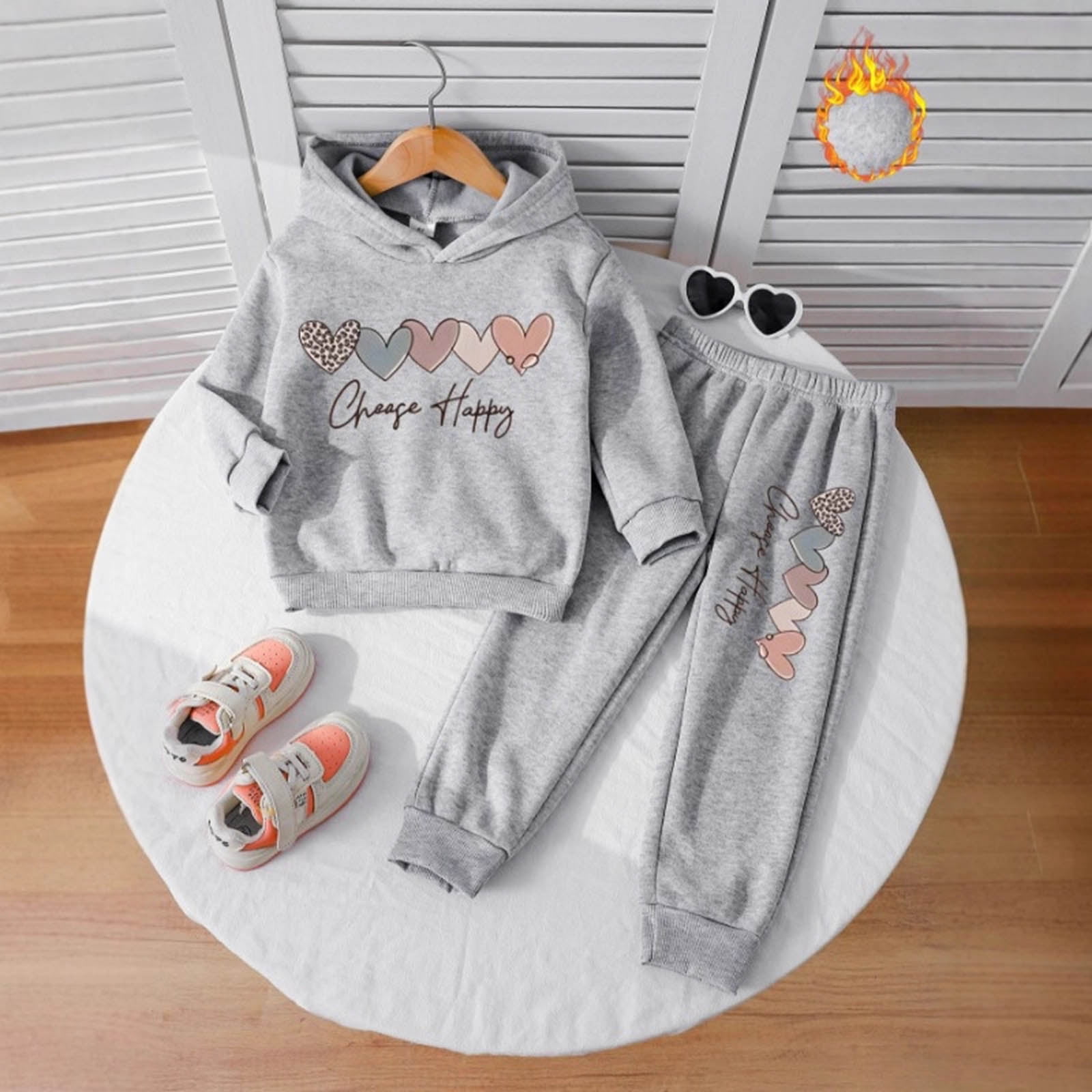 Zshosam Girls 2 Piece Outfits Girls Clothes Print Hoodies Sweatshirt And Sweatpants Outfit Suit Infant Girls Clothing Set Size 5T 6T,(Grey 5-6 Years)