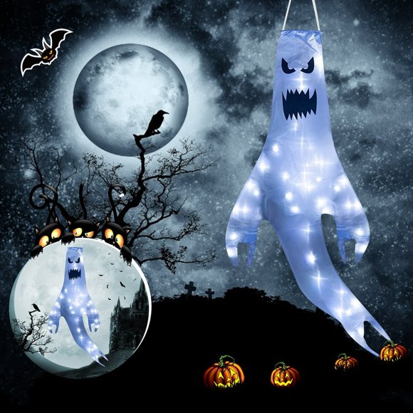 AMERTEER Halloween Decorations 4 Feet Halloween Ghost Wind Flag Courtyard Home Outdoor Party Supplies Decoration Best Halloween Gifts