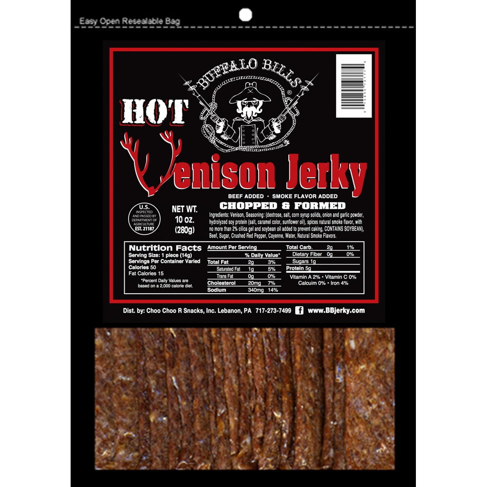 Buffalo Bills 10oz Hot Venison Jerky Strips Packs (two 10oz packs venison jerky strips)