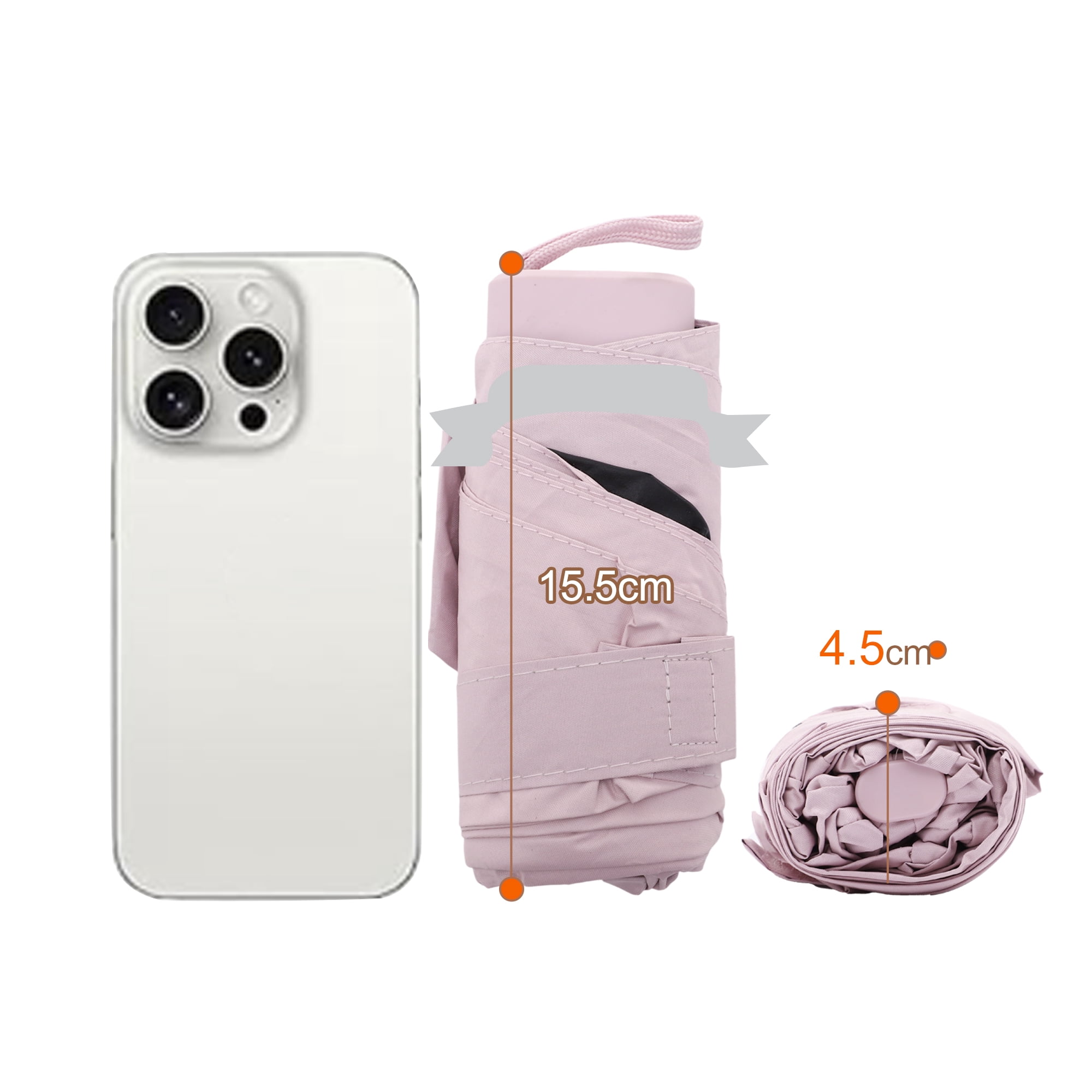 Unique Bargains Windproof Folding Mini Umbrella with Storage Box Light Pink