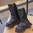 thumbnail image 4 of Girls Fall Winter Fleece Lined Mid-Calf Leather Boots, Long Barrel Princess Style Soft Sole Warm Fashion Daily Matching Dress Boots Black 1, 4 of 7