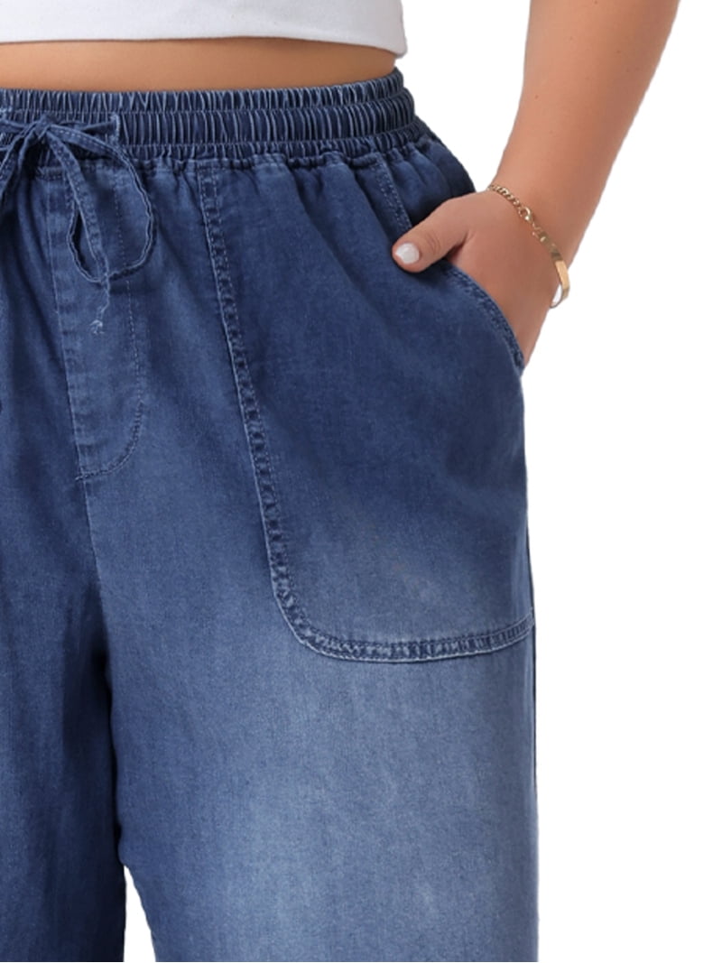 Agnes Orinda Women's Plus Size Jeans Drawstring Elastic Waist