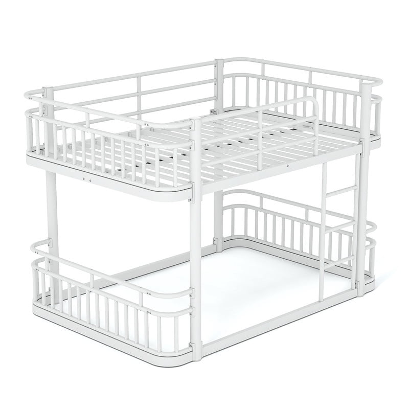 Full over Full Bunk Bed with Built-in Ladder & Safe Guardrails, Curved-Edge Sleek Metal Bed Frame with No Slat Floor Bed