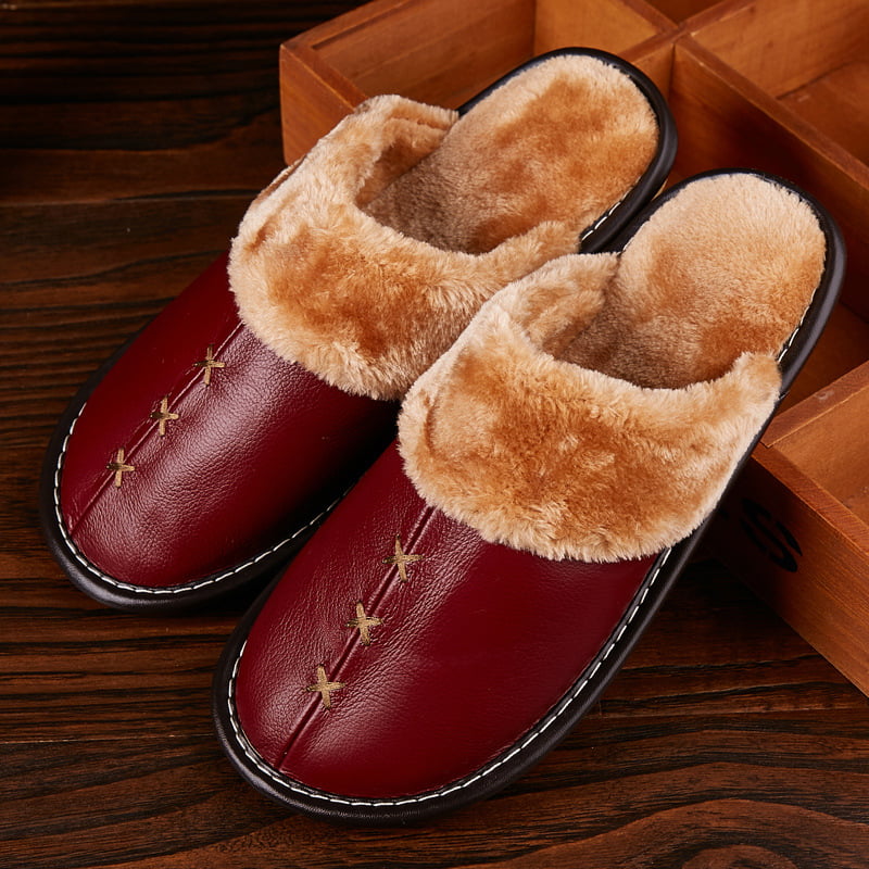 leather house slippers womens