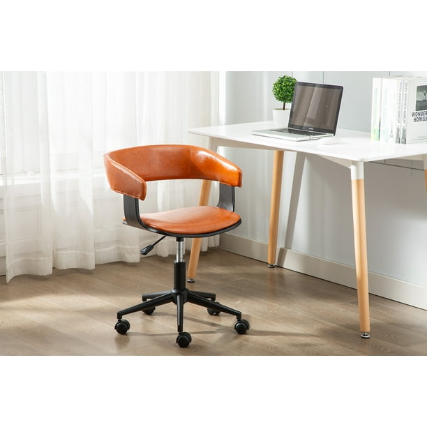 Porthos Home Friso Swivel Office Chair With Circular Low Back, PU Leather Upholstery, Adjustable 
