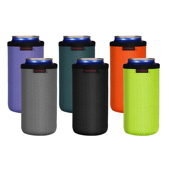 KENOBE 6 Pack 16oz Standard Size Neoprene Can Cooler Sleeves - Insulated Non-slip Covers for Hard Seltzer, Beer, Soda, Energy Drinks and Water Bottles