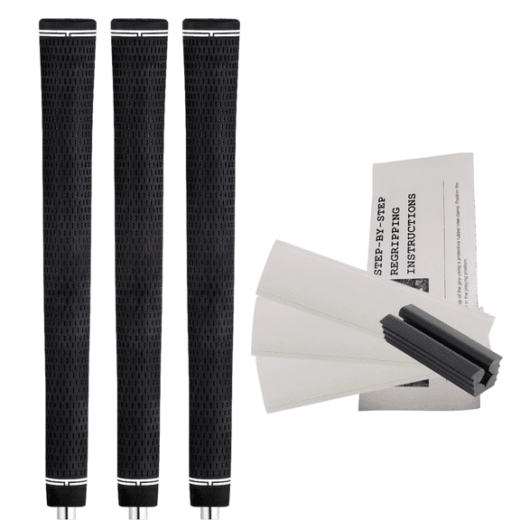 Majek Golf Club Grips and Grip Kit Super Jumbo Extra Large Tour 360 Degree Black - NO LOGO - Round .600 Extra Large XL For Tall Golfers with Big Hands -Premium Rubber Golf Grips -3 Grips, Tape, Clamp