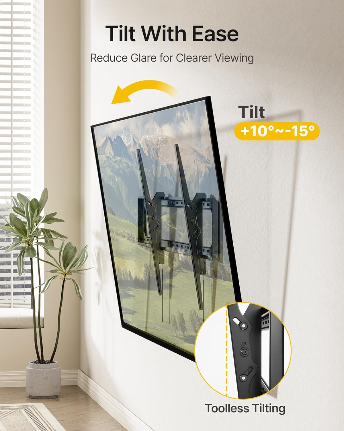 monTEK Heavy Duty Tilting TV Wall Mount for 60–120" TVs – 10° Tool-Free Tilt, Low Profile 3.1" Slim Bracket, Supports Up to 300 lb, Fits 16"/18"/24" Studs, Max VESA 900x600