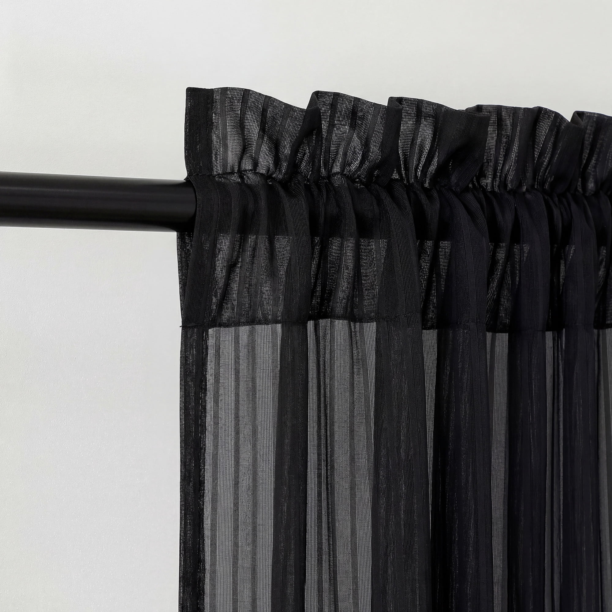 OVZME Luna 84" Black Striped Sheer Curtains 2 Panels - Light Filtering Privacy Sheers for Living Room Sliding Glass Doors, Vertical Stripe Textured Rod Pocket, 42"W x 84"L Each, Black