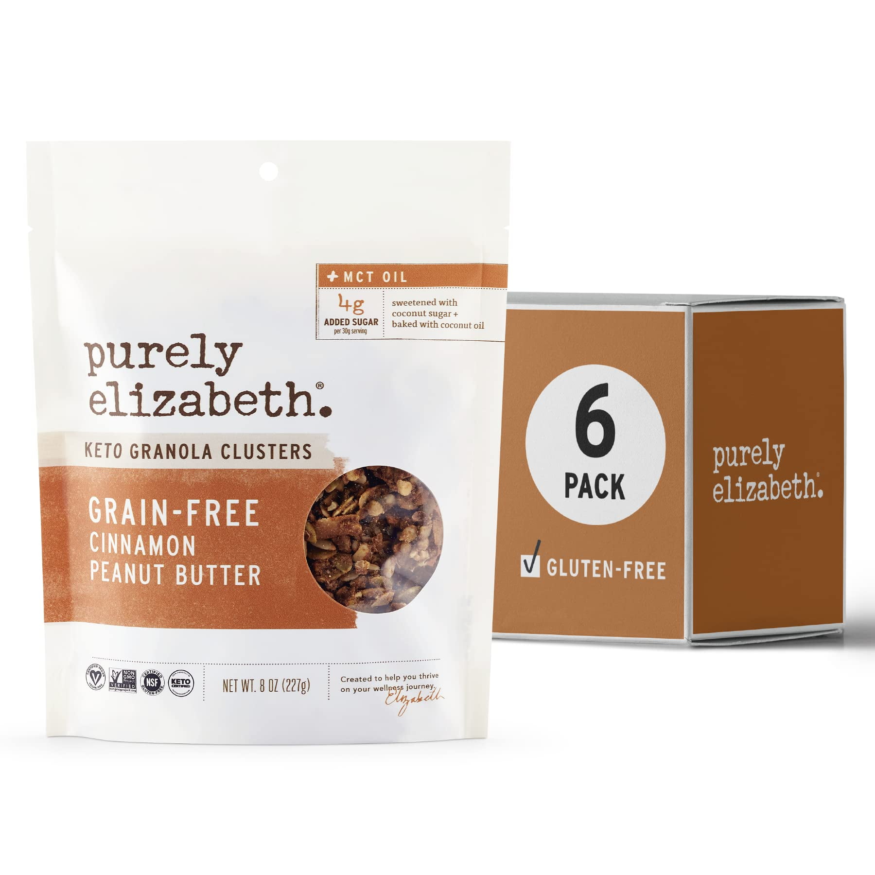 Purely Elizabeth, Cinnamon Peanut Butter, Keto Granola with MCT Oil