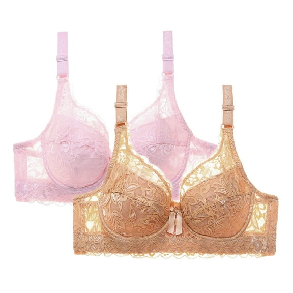 Riecok Everyday Bras for Women Lace 2 Pack Underwire Bras Stretch Push Up Bras Breathable Comfortable Bras