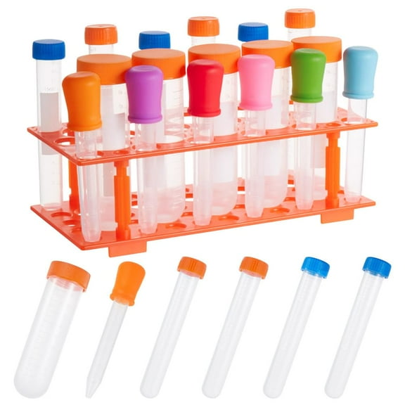 15Pcs Jumbo Test Tubes with Stand Set Includes Plastic Test Tubes Bead Storage Tubes Plastic and Silicone Dropper Multi-Use Cylinder Tube Display Rack for Scientific Experiments Party Favour
