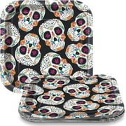 Skull Day of the Dead Paper Square Dessert Plates | 7" x 7" | 10 Pcs