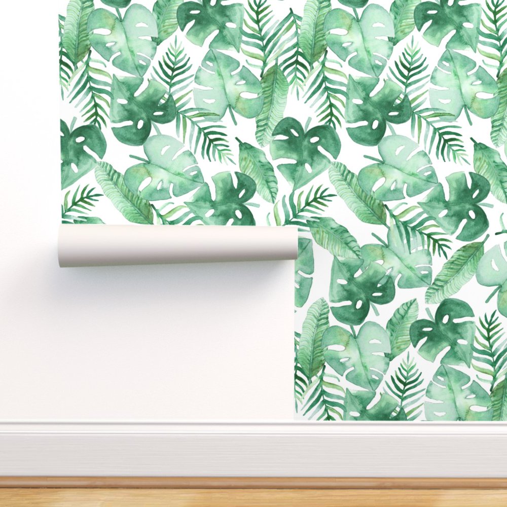 Peel-and-Stick Removable Wallpaper Tropical Green Leaves Summer Decor