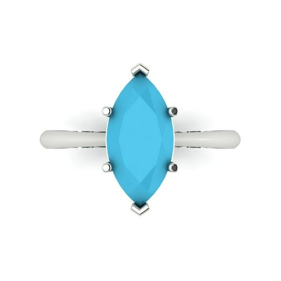Clara Pucci 14K White Gold 2.5ct Turquoise Solitaire Ring for Women