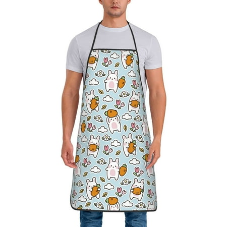 

Jgfou Carrot Rabbit Print Anti-fouling Apron for Men Women Waterproof Oil-Proof Kitchen Apron with Adjustable Straps Pocket and No-Pill No-Fade Fabric