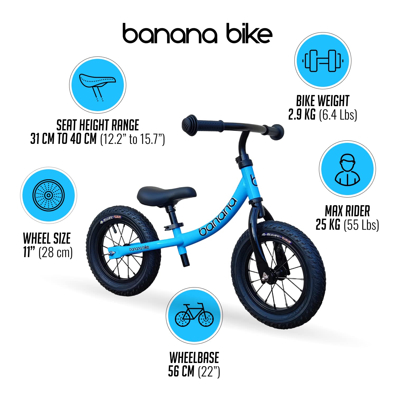 Banana Bike GT Balance Bike 12" Blue photo 5