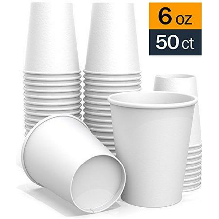 6 oz All-Purpose White Paper Cups (50 ct) - hot Beverage Cup for Coffee Tea Water and cold Drinks - ideal Bath Cup 6
