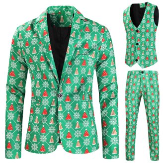 Men's Funny Christmas Suit - Ugly Holiday Jacket, Vest & Pants Set With Snowflake Print